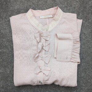 Armine lace collar button down pink blouse shirt women's Large